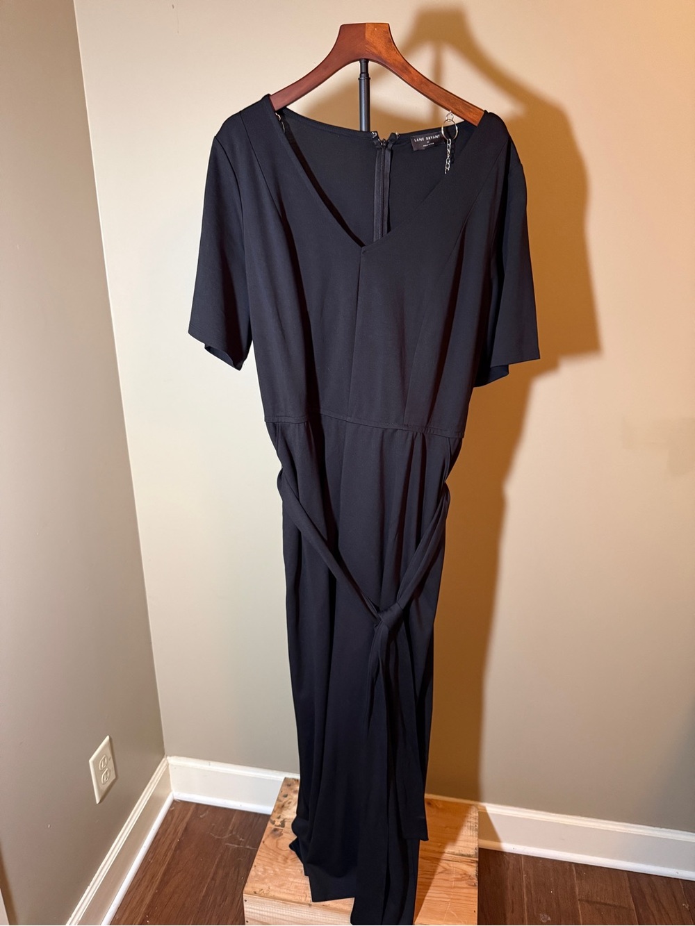 Lane Bryant Black V-Neck Jumpsuit with Belt